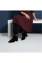 Women's Black Suede Coffee-Colored Snake-Print Boots With Scarf and 6cm Thick Heels - 3