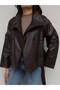 ONYX Women's Brown Belted Leather Jacket with Mock Neck, Pockets, and Lining - 5