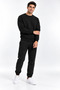 Men’s Black 3-Ply Sweatsuit Set with Crew Neck, Made of Super Soft Puff Fabric - 2