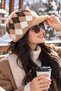 Women's Beanie with Diamond Pattern and Front Flap - Winter Beanie with Brim - 5