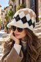 Women's Beanie with Diamond Pattern and Front Flap - Winter Beanie with Brim - 2