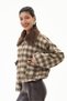 Women's Italian Plaid-Patterned Collar Fur-Trimmed Zipper Jacket, Sizes 38–44 - 3