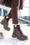 Coffee-Colored Patent Leather Women's Boots with Fleece-Lined Insulation, Cold-Resistant, Non-Slip Sole, Style 112 Z - 3