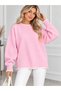 Pink Oversized Women's Knit Sweater with Cloud Pattern and Crew Neck - 2