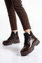 Coffee-Colored Patent Leather Women's Boots with Fleece-Lined Insulation, Cold-Resistant, Non-Slip Sole, Style 112 Z