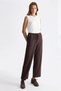 Lace-Up Waist Wide Leg Trousers Brown - 2