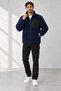 Men's Navy Blue Lambswool Welsoft Fleece Jacket with Full Zipper and 3 Zippered Pockets - 3