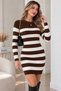 Women's Knit Dress – Striped Crew Neck Long-Sleeve Knit Mini Dress