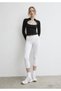 Women's Long-Sleeved Mandarin Collar Cropped Blouse with Contrast Piping and Plunging Neckline - 6
