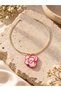Camélia Rouge – Handmade Brass Choker Necklace | 3 mm Thick | Gold-Toned Necklace with Red and White Flower Motifs - 4