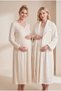 Women's Ecru Lace Long-Sleeve New Season Winter Nursing Nightgown Set with Sleeve Detail and Robe for New Mothers and Pregnant Women - 3