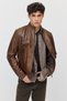 Men's Leather Jacket with Zipper and Two Zippered Pockets - 2
