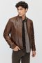 Men's Leather Jacket with Zipper and Two Zippered Pockets - 3