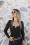 Dark Khaki Metallic V-Neck Corded Fabric Blouse - 2