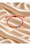 Gold-Colored Blue Beaded Evil Eye Bracelet in Red and White String - 2
