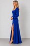 Women's Long-Sleeved, Slit-Front, Long Dress with Balloon Sleeves, Imported Crepe Fabric, Waist-Fitted, Elegant Style, Timeless Grace - 5