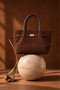 Women's Suede-Look Shoulder Bag with Gold Buckle