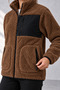 Women's Brown Lambskin Welsoft Fleece Jacket with Full Zipper and 3 Zippered Pockets - 3