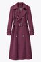 Burgundy Double-Breasted, Lined, Buttoned, Belted Oversized Trench Coat