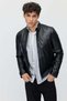 Men's Leather Jacket with Zipper and Two Zippered Pockets - 3