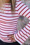 White and Red Thin-Striped Boat Neck Blouse with Spanish Sleeves - 3