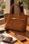 Women's Suede-Look Shoulder Bag with Gold Buckle - 5