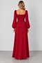 Women's Long-Sleeved, Slit-Front, Long Dress with Balloon Sleeves, Imported Crepe Fabric, Waist-Fitted, Elegant Style, Timeless Grace - 3