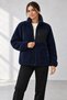 Women's Navy Blue Lambskin Welsoft Fleece Jacket with Full Zipper and 3 Zippered Pockets - 2