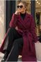 ROBIN Women's belted Double-Breasted long Bouclé-Textured coat with wrap neckline - 7