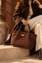 Women's Suede-Look Shoulder Bag with Gold Buckle - 5