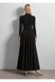 Black Stretch Fabric Crew-Neck Long-Sleeve Ruffled Maxi Dress - 4