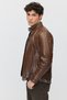Men's Leather Jacket with Zipper and Two Zippered Pockets - 5