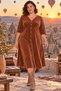 Plus-Size Women's V-Neck Velvet Dress with Collar Detail and Truvakar Sleeve Detail