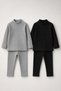 Unisex Ribbed Knit 2-Piece Set – Gray and Black Long-Sleeved Mock Neck Top and Leggings Underwear
