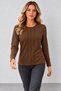 Women's Crew Neck Long-Sleeve Viscose Blouse with Ribbed Collar Detail on the Front: Everyday Chic, Timeless Elegance—Fall and Winter Styles