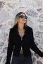 Black Standard-Size Knitted Fur-Trimmed Cardigan with Collar - 2