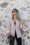 Beige and Gold Collarless Jacket with Hook-and-Eye Closure