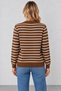 Women's Striped Knit Cardigan, Round Neck, Gold Buttons, Long Sleeves, Soft-Textured Knit Jacket, Timeless Elegance, Fall/Winter - 2