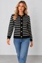Women's Striped Knit Cardigan, Round Neck, Gold Buttons, Long Sleeves, Soft-Textured Knit Jacket, Timeless Elegance, Fall/Winter