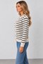 Women's Striped Knit Cardigan, Round Neck, Gold Buttons, Long Sleeves, Soft-Textured Knit Jacket, Timeless Elegance, Fall/Winter - 3