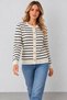 Women's Striped Knit Cardigan, Round Neck, Gold Buttons, Long Sleeves, Soft-Textured Knit Jacket, Timeless Elegance, Fall/Winter - 4