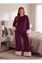 New Season Women's Velvet Plush Detailed Design Long Sleeve Plus Size (Oversized) Pajama Set - 3