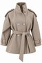 Premium Short Coat with Mock Neck and Shoulder Epaulets - Beige