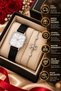 Women's Silver Square-Case Wristwatch with Black Strap and Snowflake Bracelet Set with Gemstones - 3