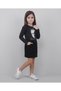 Girls' Black Long-Sleeve T-Shirt with Atatürk Print and Black Linen Skirt Set—November 10, April 23, October 29—Special Holidays - 2
