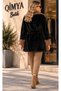 ROBIN Women's Contrast Collar & Cuffs, Medium-Length Faux Fur Coat - 8