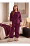 New Season Women's Velvet Plush Detailed Design Long Sleeve Plus Size (Oversized) Pajama Set - 7