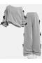 Children's Boat Neck Sweatshirt and Sweatpants Set with Ribbon Collar Detail - 2