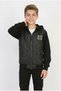 Boys' Three-Stripe Embroidered Hooded Zipper Sweatshirt with Thermal Lining and Fleece Sleeves for Everyday Wear