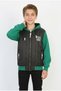 Boys' Three-Stripe Embroidered Hooded Zipper Sweatshirt with Thermal Lining and Fleece Sleeves for Everyday Wear